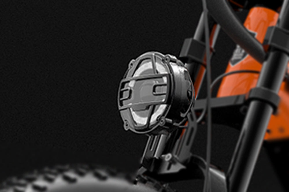Front headlight with horn for LANKELEISI electric bike X3000 MAX, durable bike lighting and signaling accessory.