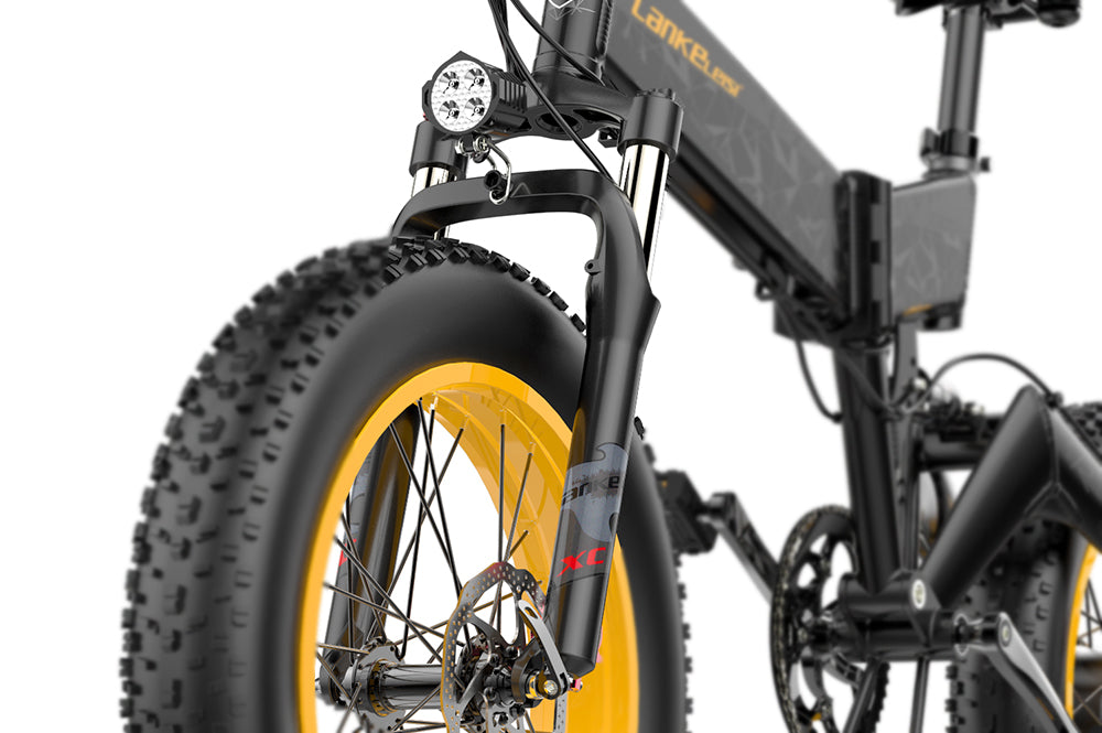 Front light and horn for Lankeleisi electric bike X3000 Plus, showcasing the bike's front lamp and horn mounted on the handlebar.
