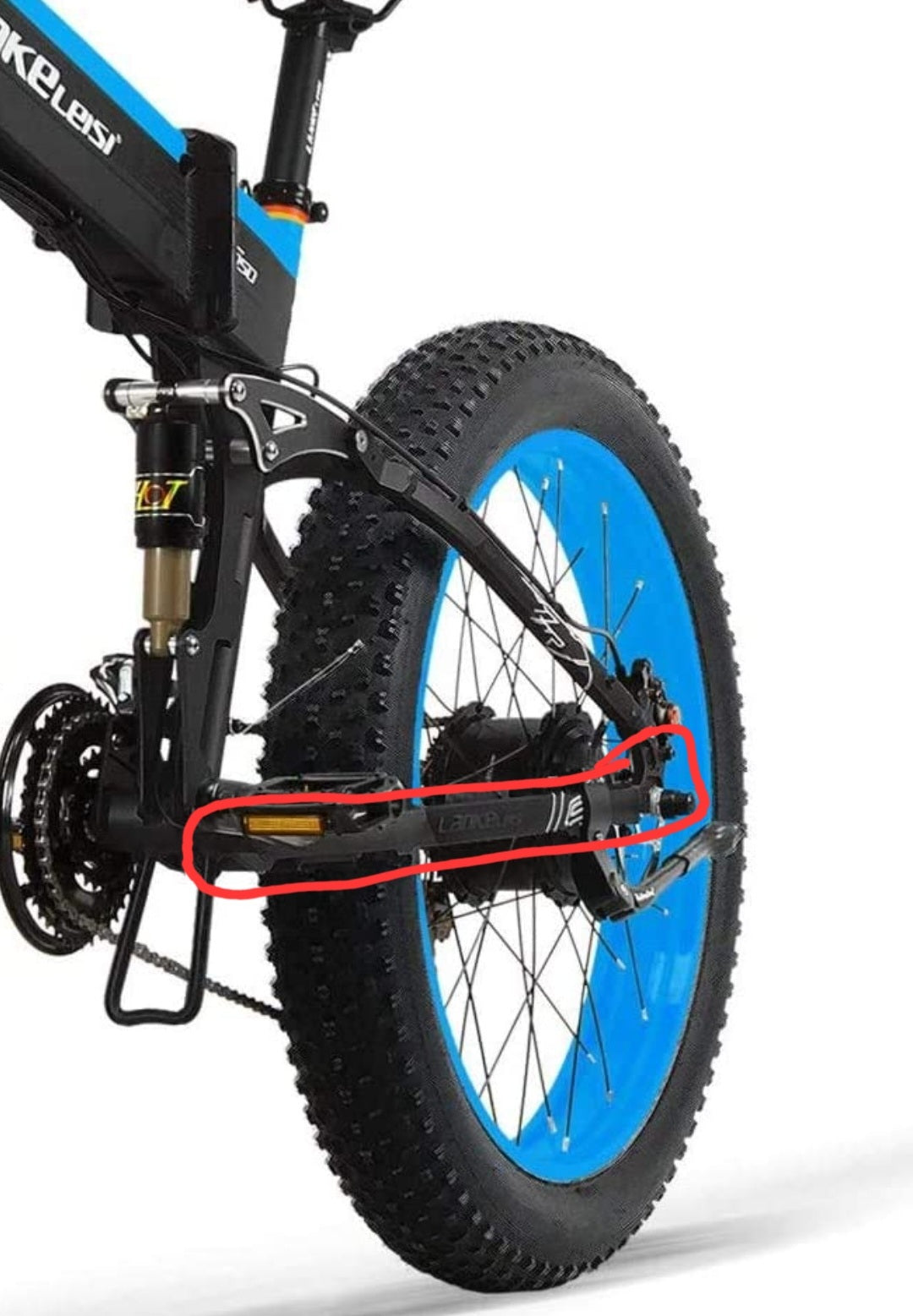 Lankeleisi e-bike rear wheel frame parts showing metal components and mounting points for bicycle repair or assembly.