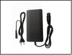 LANKELEISI electric bike charger for 48V and 36V models, shown plugged into a charging port on the bike.
