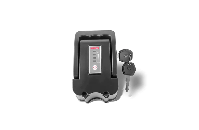 Lankeleisi electric bike battery top cover with lock and key, secure protective cover for battery on e-bike.