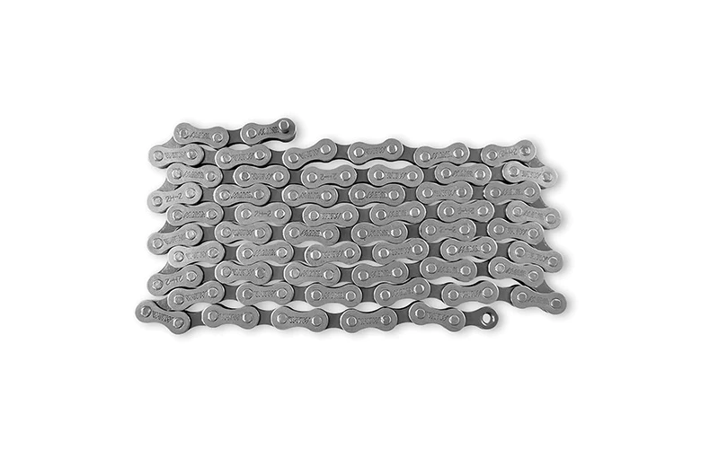 Original LANKELEISI electric bike chain showing close-up of metal links on a black background.
